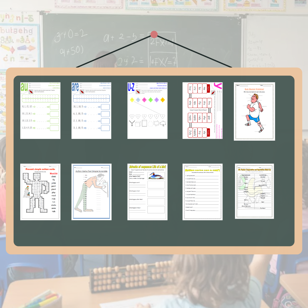 فلاشة واحدة تضم أكثر من 1800 ورقة عمل لتعليم الإنجليزية للأطفال جاهزة للطباعة – مناسبة للأعمار 3 إلى 12 سنة – ومع كل طلب تحصل على هدية كتب تلوين PDF!