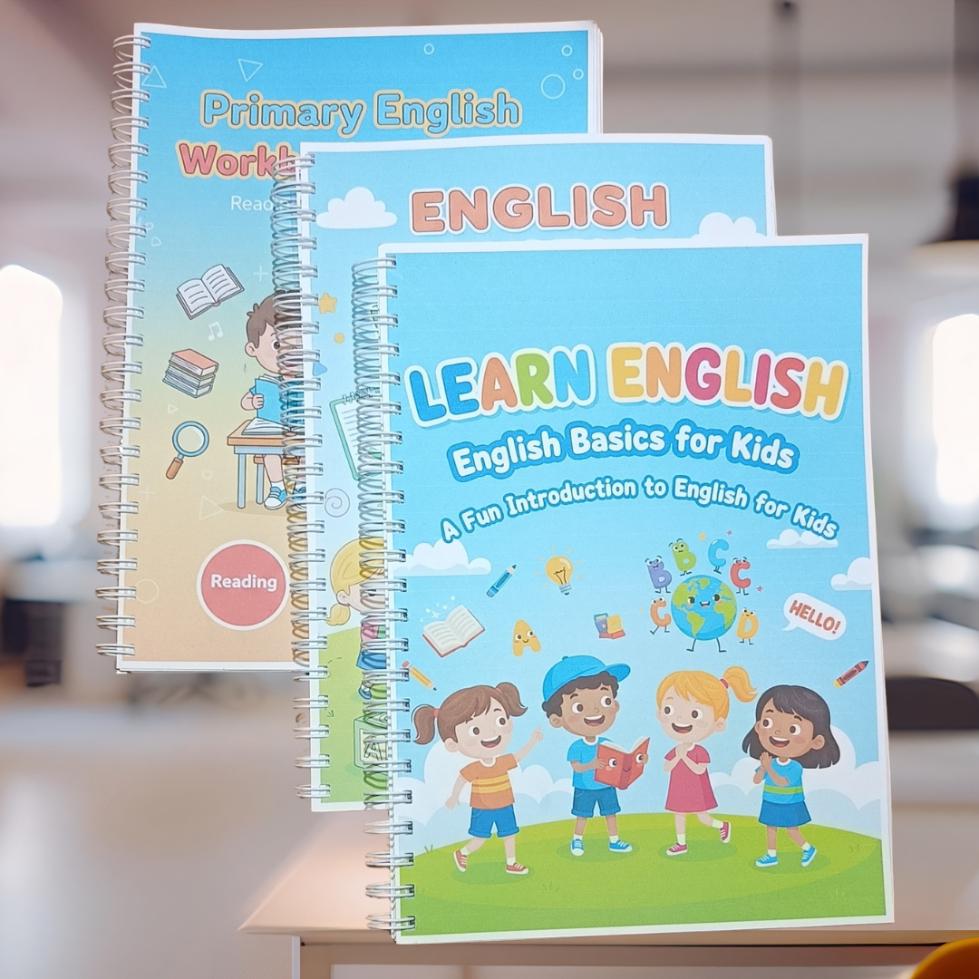 باك كامل من 3 كتب باش تعلّمي ولادك اللغة  الإنجليزية من منزل فقط بطريقة سهلة وفعّالة الكتاب1 يحتوي على 266 صفحة والكتاب 2 يحتوي على 268 صفحة وكتاب 3 يحتوي على 202 صفحة